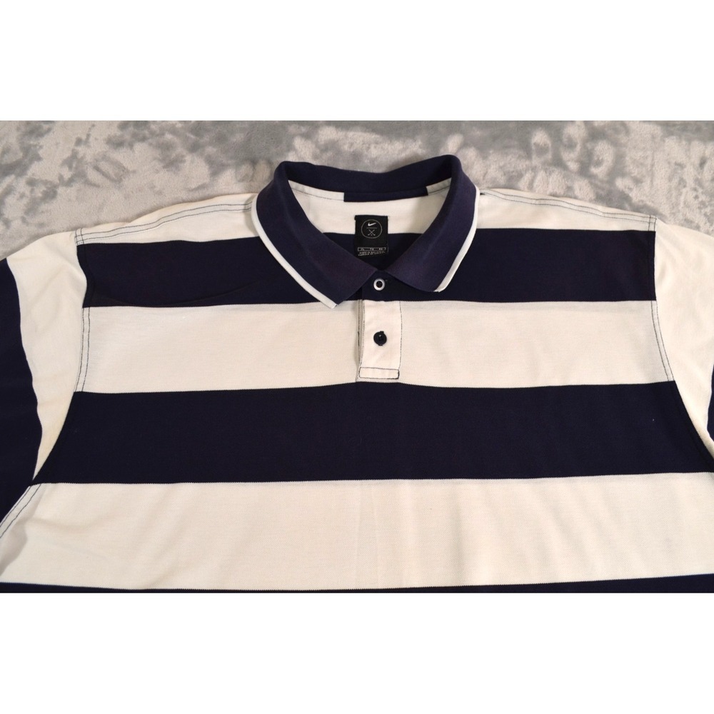 Nike Rugby Style Polo‎ Shirt Mens XL Colorblock Striped Navy Blue & White - Picture 4 of 16
